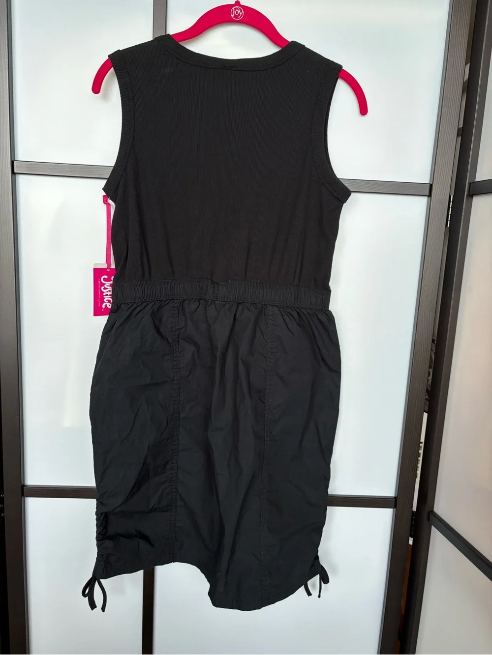 Justice Girls Black Sleeveless Dress XL 16-18 NWT Cargo Pockets Adjustable Hem